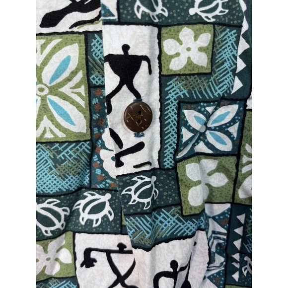 Hilo Hattie Hawaiian Shirt Mens Large Flowers Geometric Cave Style Stick Figure - Picture 9 of 16